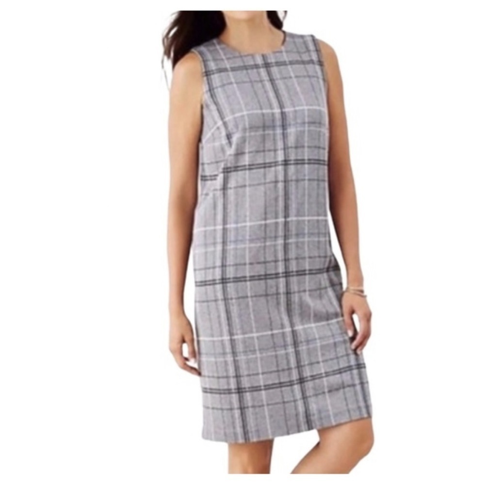 J. Jill Ponte Gray Plaid Shift Sleeveless Mini Jumper Dress Size Medium Petite
